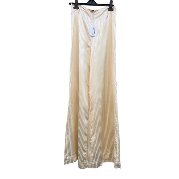 STAUD Pants - STAUD Luke Pant Gold Stripe Silk Blend Wide Leg Pleated Luxury Trousers M NWT